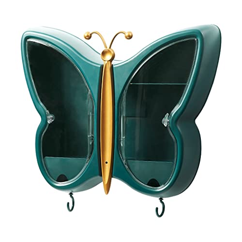 VIRAZE Kreative Kosmetik-Aufbewahrungsbox mit großem Fassungsvermögen Wandmontiertes perforiertes staubdichtes Badezimmer-Wandregal (Color : Green, Size : 41 * 37 * 12.5cm) von VIRAZE