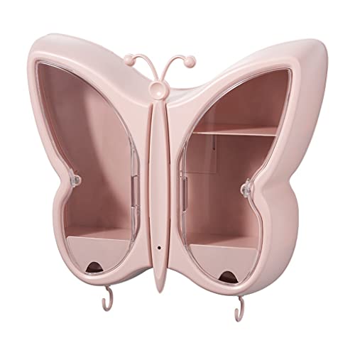 VIRAZE Kreative Kosmetik-Aufbewahrungsbox mit großem Fassungsvermögen Wandmontiertes perforiertes staubdichtes Badezimmer-Wandregal (Color : Pink, Size : 41 * 37 * 12.5cm) von VIRAZE