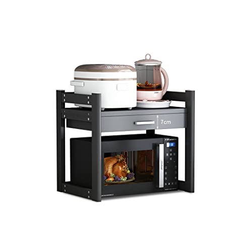 VIRAZE Küchenregal, Arbeitsplatte, doppelschichtig, Kleiner Ofen, Reiskocher, Heimaufbewahrung, zweischichtiges Mikrowellenherd-Stützregal (Color : Black, Size : 60cm) von VIRAZE