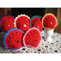 Gehäkelte Eierwärmer.eierwärmer.eierwärmer.ostergeschenke.set Von 6.freeform Eierwärmer. Gestrickte Eiermützen.strick Eier Hüllen.strickdekor von VIRGA63DESIGN