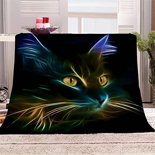 VIROGE Kuscheldecke Erwachsene 180x220 cm Katze Weiche Flauschige Flanelldecke mit Muster 3D Effekt Decke Microfaser Wohndecke Abstrakt Schwarze Katze Tagesdecke Sofadecke Couchdecke TV-Decken von VIROGE