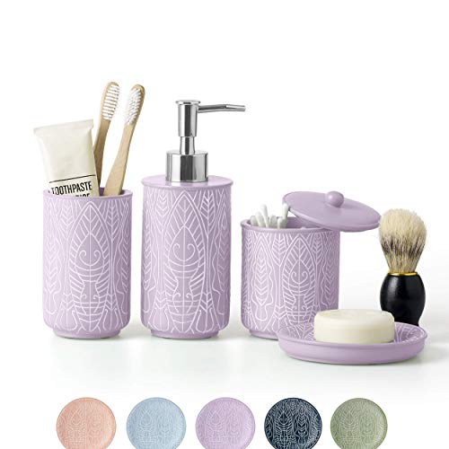 Premium Lavendel Lila Badezimmer Zubehör Set Lila Badezimmer Set Lila Badezimmer Dekor Zubehör Zubehör für Neue Wohnung Essentials Lila Zahnbürstenhalter und Seifenspender von VIRTUNE