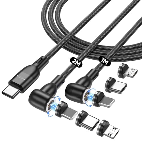 VISAGLOR 9PIN 60W USB C Magnetisches Ladekabel 2Stück [2M+1M], 6 in 1 USB A/C Magnet Ladekabel, Typ C Schnellladekabel fürTyp C/Micro USB/i-Products Laptop/Tablet/Telefon von VISAGLOR