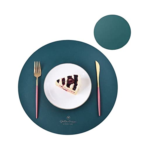 4 Stück runde Tischsets, wasserdichte, hitzebeständige Tischsets, Kunstleder-Tischsets und Untersetzer for den Küchentisch, das Esszimmer (Color : Circle Green, Size : Placemat and Coaster) von VISAML