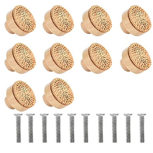 VISAML Holzgriffe Buche Rattan Schubladenknöpfe Kleiderschrank Möbelgriff Küchenschrank Türgriff Kommode zieht Möbelbeschläge (Color : 10 pcs rattan, Size : 30mm) von VISAML