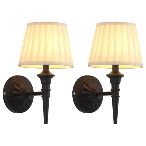VISDANFO Akku Wandlampe Innen 2 Stück,5200mAh Aufladbar LED Wandleuchte mit Stoffschirm,Dimmbar Wandleuchten für Wandmalerei,Wohnzimmer,Schlafzimmer,Flur,Geschenke,Küche (Schwarz) von VISDANFO