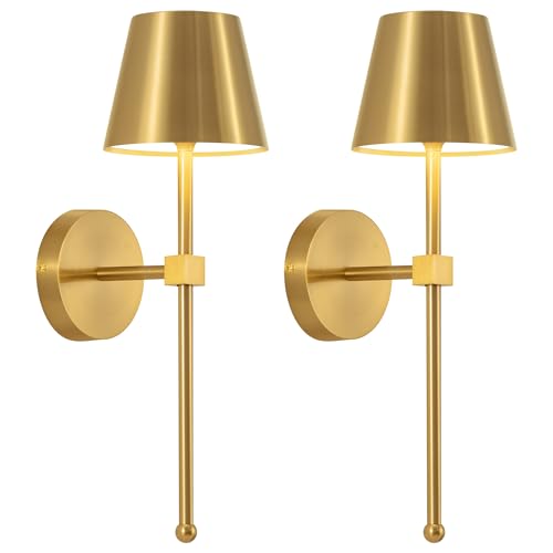 VISDANFO Akku Wandleuchte Kabellose 2er Set,5200mAh Kleine LED Wandleuchten mit Fernbedienung,3 Farben Dimmbare Wandleuchte für Wohnzimmer,Schlafzimmer, Flur,Aussen,Geschenke(Gold) von VISDANFO