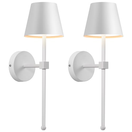 VISDANFO Akku Wandleuchte Kabellose 2er Set,5200mAh Kleine LED Wandleuchten mit Fernbedienung,3 Farben Dimmbare Wandleuchte für Wohnzimmer,Schlafzimmer, Flur,Aussen,Geschenke(Weiß) von VISDANFO