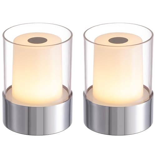 VISDANFO Kleine Camping Lampe, Aufladbare LED Touch Outdoor Tischlampe Kabellos, Tragbare Nachttischlampe 2er set, Geeignet für Schlafzimmer Dekoration, Baby-Nachtlicht, Bad, Stillen (Chrom) von VISDANFO