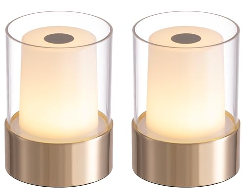 VISDANFO Kleine Camping Lampe, Aufladbare LED Touch Outdoor Tischlampe Kabellos, Tragbare Nachttischlampe 2er set, Geeignet für Schlafzimmer Dekoration, Baby-Nachtlicht, Bad, Stillen (Gold) von VISDANFO