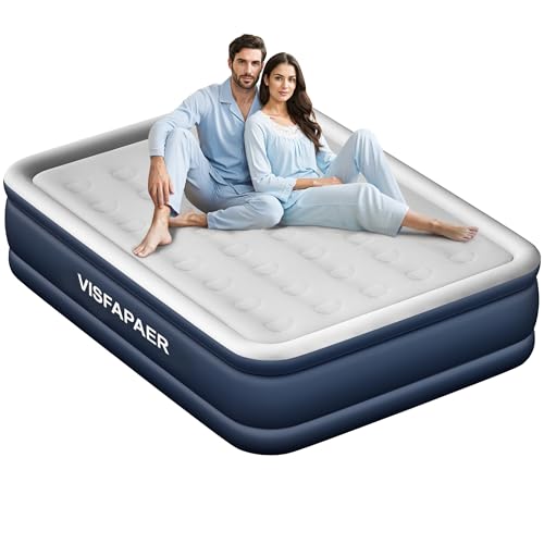 Luftmatratze Queen mit eingebauter Pumpe, 45,7 cm, luxuriöse, aufblasbare aufblasbare Matratze, langlebiges Luftbett für Camping, Gäste zu Hause und tragbare Reise, mit Aufbewahrungstasche, einfach von VISFAPAER