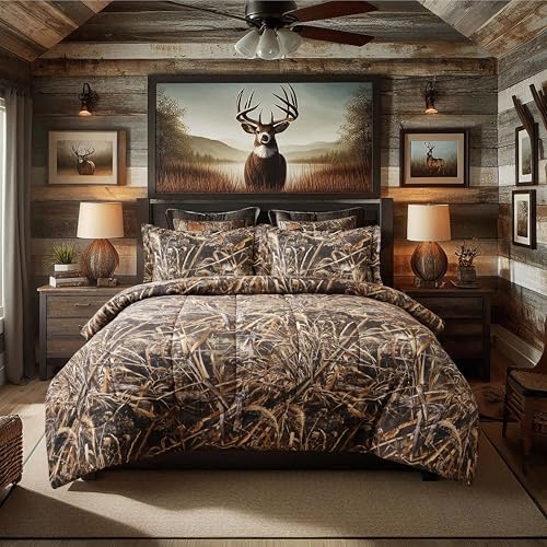 VISI-ONE Realtree Max-5 Camouflage-Bettwäsche-Set für King-Size-Bett, hochwertiges Polyester-Baumwollgewebe, 3-teiliges Camouflage-Bettwäsche-Set für Schlafzimmer, Jagd und Outdoor von VISI-ONE