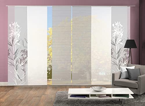 VISION S 96653-0307 | 6er-Set Schiebegardine SEMORA | halb-transparenter Stoff in Bambus-Optik | 6X 260x60 cm | Farbe: Grau von Vision S