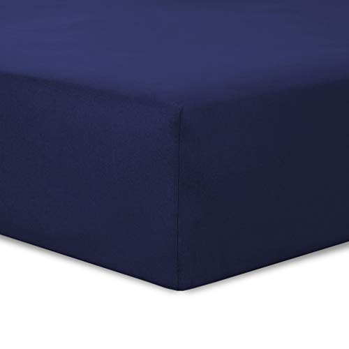 VISION - Spannbettlaken, 150 x 200 cm, Farbe: Marineblau, 100 % Baumwolle, 57 Fäden/cm², 4 elastische Ecken, Spannhöhe 30 cm von VISION