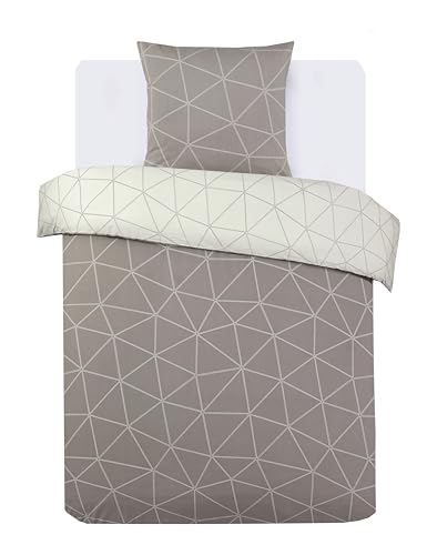 Vision – Wendebettwäsche Hugo beige – Set mit Bettbezug 140 x 200 cm und 1 Kissenbezug für Einzelbett – 100 % Baumwolle von VISION