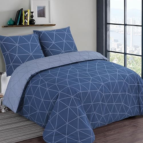 Vision – Wendebettwäsche - Hugo blau/jeansblau – Set mit Bettbezug 240 x 220 cm und 2 Kissenbezüge für Doppelbett – 100 % Baumwolle von VISION
