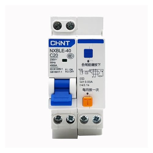 VISKEE NXBLE-40 1P+N Leckageschutzschalter 230V 10A 16A 20A 25A 32A 40A Fehlerstromschutzschalter RCBO DPNL DZ47LE (Size : 20A) von VISKEE