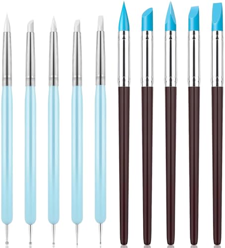 VISLANTE 10 Stück Silikon Fondant Modellierwerkzeug, Silikonpinsel Dotting Tool Clay Sculpting Tools Ton Werkzeug Gummi Pinsel für DIY Handwerk Keramik Skulptur Malerei Nail Art von VISLANTE