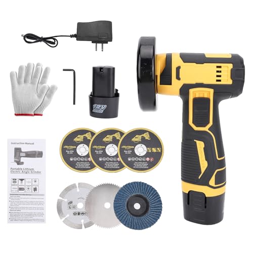 VISLONE Akku Winkelschleifer, 21V Akku Schneidmaschine mit 2 wiederaufladbaren Akkus, Mini Fliesenschneider Multifunktions mit 6 Scheiben für Ziegel, Holz, Stahl, Stein von VISLONE