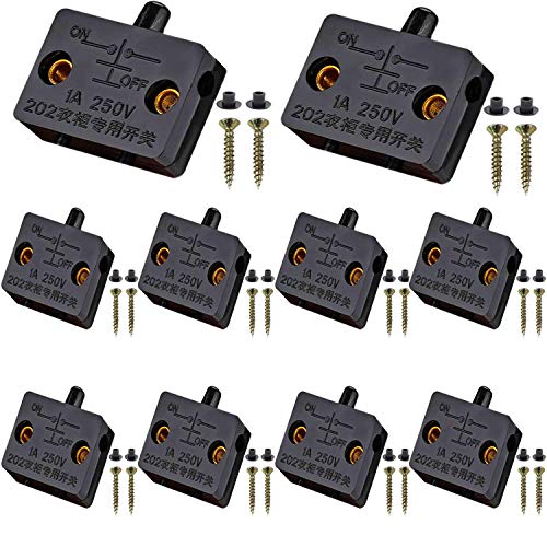 VISSQH 10 Stück Schrank Schalter Kontaktschalter für Möbeltür, Truhenschalter Schnappschalter 1A 250V Ein/Aus Einschalter Push zum Brechen Elektrischer Mortice Switch(schwarz) von VISSQH