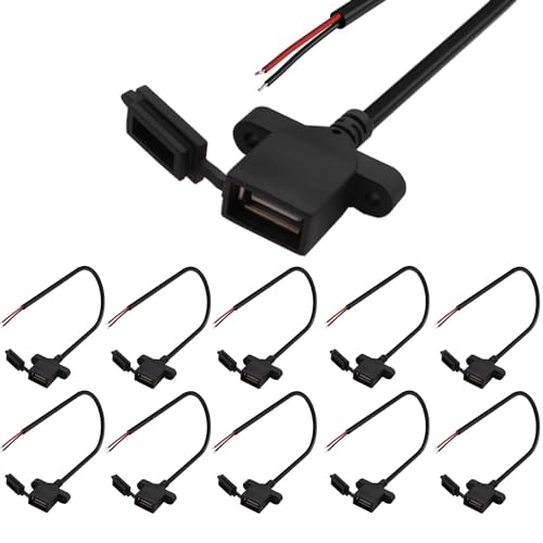 VISSQH 10 Stück USB Buchse 2 polig blanker Draht,USB Buchse Kabel,USB Buchse Lötbar,mit Staubkappe USB Pigtail Kabel,für USB-Geräte installiert oder DIY ersetzen Reparatur (30cm) von VISSQH