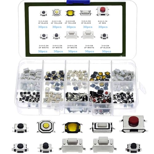 VISSQH 10 Value 300 Pieces tactile switch, Micro Switch smd taster Tactile Pressure Switch mini push button switch for Car Remote Control Key DIY and small power electronic projects VISSQH 10 Value 300 Pieces tactile switch, Micro Switch smd taster Tactile Pressure Switch mini push button switch for Car Remote Control Key DIY and small power electronic projects von VISSQH