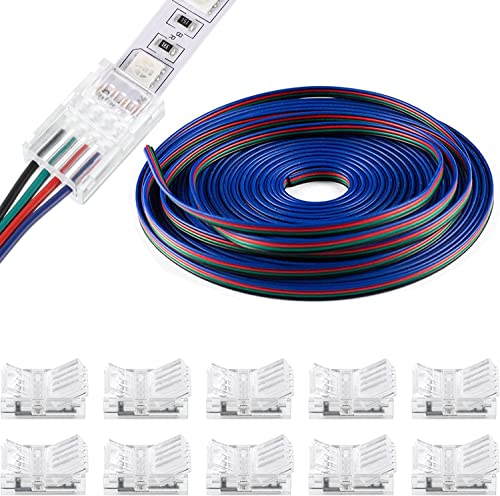 VISSQH 10 m 22 AWG 4-Pin LED Strip Extension Cable DC 12V-24V Connection Cable+ 10 Pack 4-pin 10mm LED Strip Connector for SMD 3528 2835 5050 5630 Plain LED strip & other DC 12 V, 24 V LED lighting von VISSQH