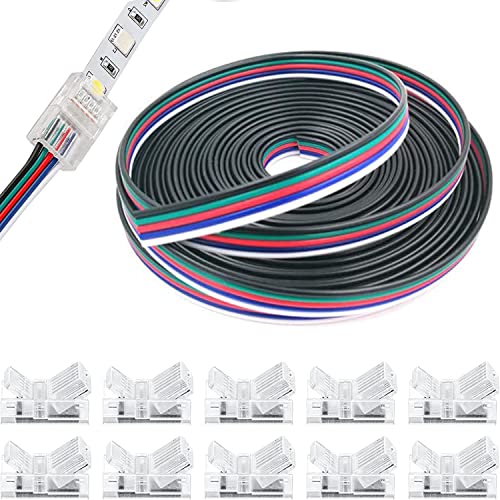 VISSQH 10 m 5-Pin LED Strip Extension Cable DC 12V-24V Connection Cable+ 10 Pack 5-pin 10mm LED Strip Connector for SMD 3528 2835 5050 5630 Plain LED strip & other DC 12 V, 24 V LED lighting von VISSQH