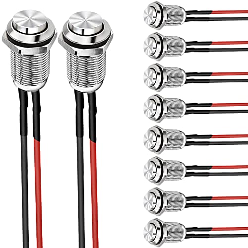 VISSQH 10pcs 12mm taster wasserdicht,Metall Drucktastenschalter ，Edelstahl,12V Momentanen Druckschalter, für hupen, Klingel,Auto Runde Mini Drücken Taster (Hervorstehend) (mit Draht) von VISSQH