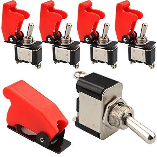 VISSQH 12 Volt Metall Kippschalter, SPST 2-Pin EIN/AUS, Wasserdicht mit Roter Schutzkappe, 5er Pack, Rot von VISSQH
