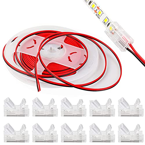 VISSQH 12 m 22 AWG 2-Pin LED Strip Extension Cable DC 12V-24V Connection Cable+ 10 Pack 2-pin 10mm LED Strip Connector for SMD 3528 2835 5050 5630 Plain LED strip & other DC 12 V, 24 V LED lighting von VISSQH