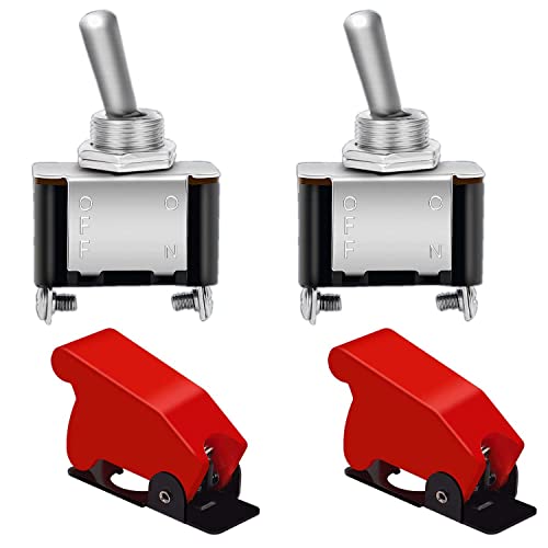 VISSQH 12 volt schalter wasserdicht,auto kippschalter, SPST 2-Pin EIN/AUS Metall Auto Wippschalter,mit Wasserdicht Schutzkappe 12 volt schalter ， zum Auto KFZ LKW Boot (2er Pack, rot) von VISSQH