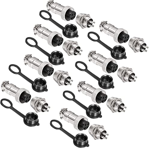 VISSQH 16pcs GX12 4 Pin Panel Metal Mounting Round Aviation Plug, 12 mm Male/Female Aviation Plug Cable Connector 4-Pin+Rubber Protective Cap and Screwdriver von VISSQH