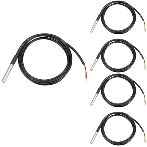 VISSQH 5 Stück digitaler Temperatursensor,Edelstahl Temperatursensor Wasserdicht Temperaturfühler Temperatur Sensor Kabel für Temperaturüberwachung von VISSQH