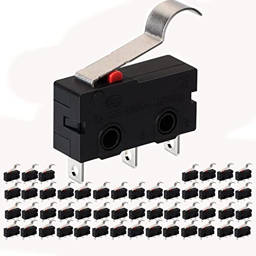 VISSQH 50 Stück Mini mikroschalter endschalter 5 A 125 250 V AC 1NO 1NC Langes Scharnier halbrunder Bogen Biegehebel Armschalter 3 Pins Limit Switch Mini Toggle Switch von VISSQH