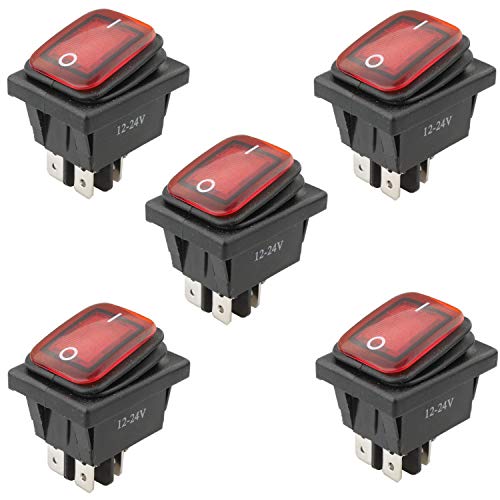 VISSQH 5pcs 12V 24V 20A DPST 4 Pin 2 Positionen Wasserdicht Wippschalter mit LED，beleuchtete Wippenschalter EIN/AUS Wippenschalter für Auto LKW Motorrad Boot Marine (Rot) von VISSQH
