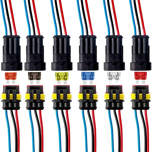 VISSQH 6 Pairs 12V-24V Cable Connector Plug Car Waterproof Connector 3 Pin Waterproof Quick Connectors, Male and Female Electric Connector 3 Pin for Car, Truck, Scooter, Motorcycle von VISSQH