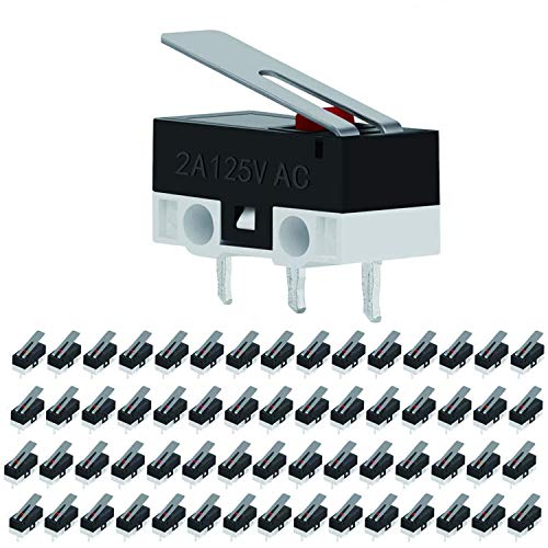 VISSQH 60 Stück Micro Switch,Micro Switch 3 pin,SPDT NC+NOendschalter 12v,AC 2 A 125 V Scharnierhebel Mikro Schalter, Momentane endschalter micro für Arduino von VISSQH
