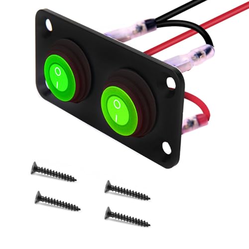 VISSQH Grün LED Runde kippschalter,Wasserdicht DC 12V-24V 20A ON/OFF Wippschalter,Runde Schalter,2 Gang Wippschalter Panel Für Auto Boot, Haushaltsgeräten, Motorrädern,Usw von VISSQH