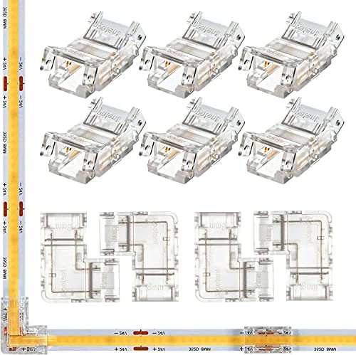 VISSQH LED Strip Corner Connector 2-Pin 8 mm SMD 3528 2835 LED Strip Connector,2 Pin LED Connector Solderless Transparent LED Connector,6 x LED Strip Connectors, 4 x Corner Connectors(Upgraded) von VISSQH
