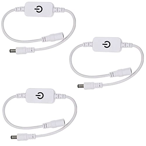 VISSQH Pack of 3 LED Touch Inline Dimmer,LED Strip Dimmer Switch 12 24V 4A Plain LED Strip Brightness Controller On/Off Switch Inline Clock Switch DC Mini LED Dimmer Touch Switch(White) von VISSQH