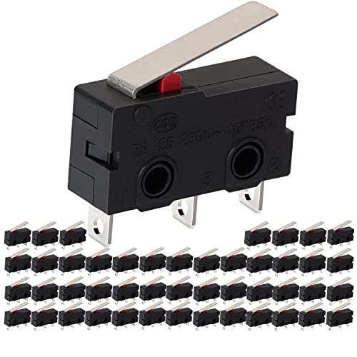 VISSQH Pack of 50 mikroschalter endschalter SPDT 1NO 1NC Long Straight Hinge Lever Momentary Limit Switch,AC 250V 5A Micro Switches 3 Pins(Gerader Griff 16MM) von VISSQH