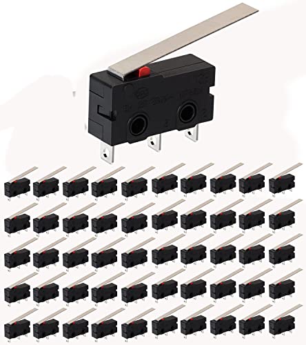 VISSQH Pack of 50 mikroschalter endschalter SPDT 1NO 1NC Long Straight Hinge Lever Momentary Limit Switch,AC 250V 5A Micro Switches 3 Pins(Gerader Griff 18MM) von VISSQH