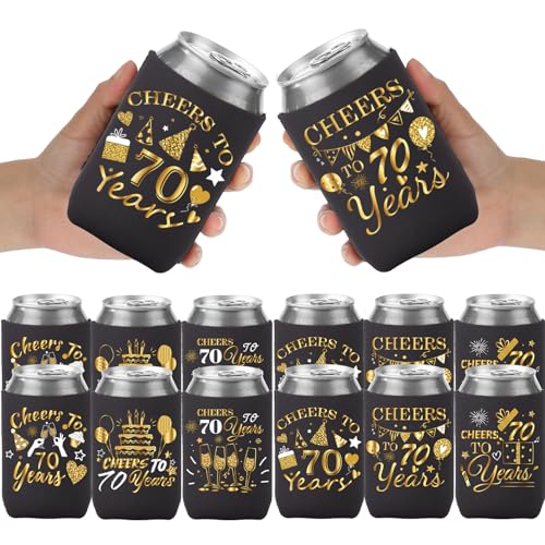Dekorationen zum 70. Geburtstag für Männer und Frauen – 12 Stück Cheers to 70 Years 70th Birthday Dosen-Kühlerhüllen Vintage 1955 Schwarz Gold Dosen Kühler für 70 Jahre alten Jahrestag Party Favors von VISSTREE