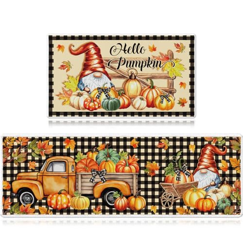 VISSTREE Hello Pumpkin Herbst-Küchenteppich, waschbar, rutschfest, für Thanksgiving, Bauernhaus, Ernte, saisonale Heimdekoration, 43,2 x 73,2 cm und 43,2 x 129,2 cm, 2 Stück VISSTREE Hello Pumpkin Herbst-Küchenteppich, waschbar, rutschfest, für Thanksgiving, Bauernhaus, Ernte, saisonale Heimdekoration, 43,2 x 73,2 cm und 43,2 x 129,2 cm, 2 Stück von VISSTREE