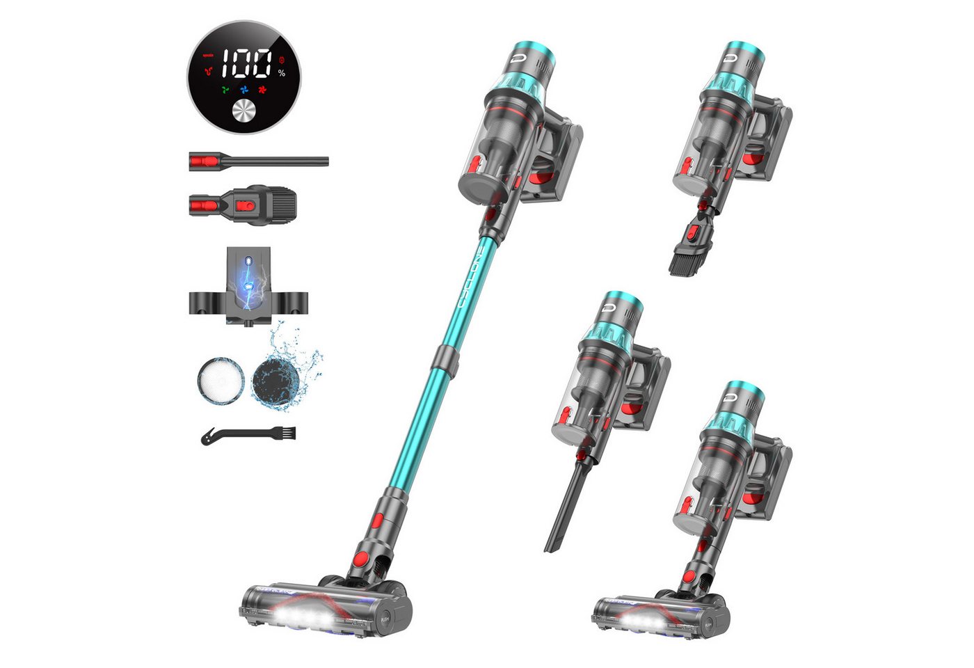 VISTEFLY Akku-Stielstaubsauger Akku-Stielstaubsauger YU7 Kabelloser Staubsauger, 48KPA Beutellos, 580 W, Akku-Hand-und Stielstaubsauger,Akku Staubsauger,Handstaubsauger Akku,Kabelloser Staubsauger,Bis zu 70 Minuten Laufzeit, Freistehendes Design mit Touchscreen-Staubsauger von VISTEFLY