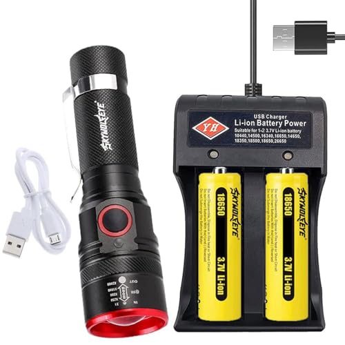 VISVIC 18650 Taschenlampe Mit 2pcs 18650 Batterie 3 Modi, Wasserdicht, Hohe Lumen Zoomable Taschenlampen, Taschengröße. Lange Arbeitszeit Handheald Fackel für Wandern Jagd Home VISVIC 18650 Taschenlampe Mit 2pcs 18650 Batterie 3 Modi, Wasserdicht, Hohe Lumen Zoomable Taschenlampen, Taschengröße. Lange Arbeitszeit Handheald Fackel für Wandern Jagd Home von VISVIC