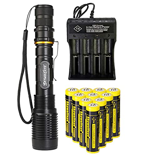 VISVIC Helle Taschenlampe mit 4 Steckplätzen USB-Ladegerät und wiederaufladbaren 10PCS 18650-Batterien, 5 Modi, 2000 Lumen, Radfahren,Wandern,Hundespaziergänge,Wasserabdichtung von VISVIC