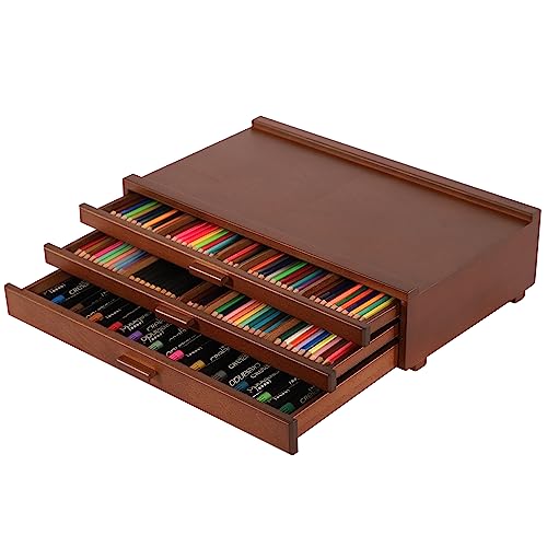 VISWIN 3-Schublade Holz Artist Supply Storage Box mit abnehmbaren Trennwänden, Premium Buche Holz Art Storage Box, Portable Organizer Box für Farben, Marker, Stifte, Pinsel und Kunstzubehör von VISWIN