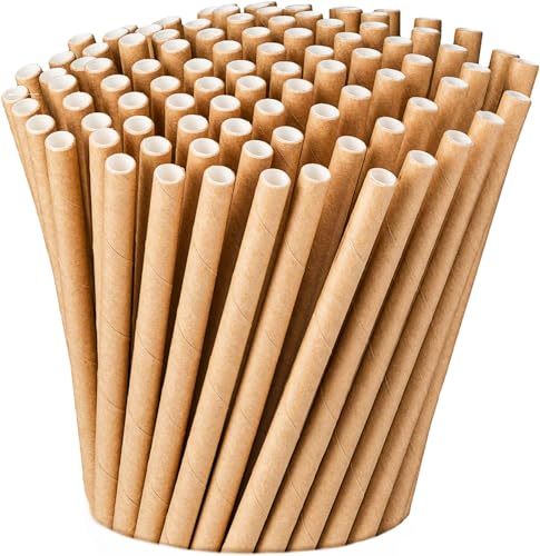 VITA PERFETTA 100 x Kraftpapier-Trinkhalme, biologisch abbaubar, umweltfreundlich, 20 cm lang von VITA PERFETTA